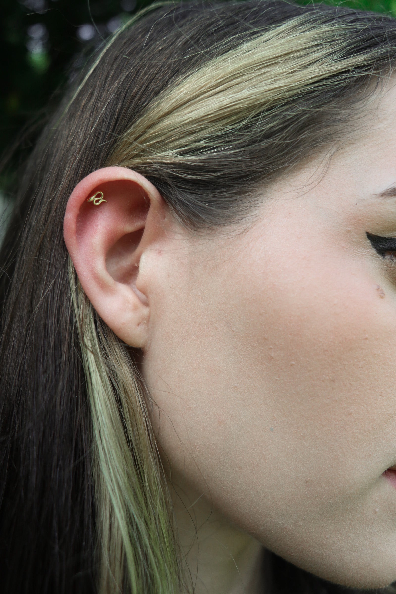 10K Solid Gold Cartilage Earring In a Snake Design