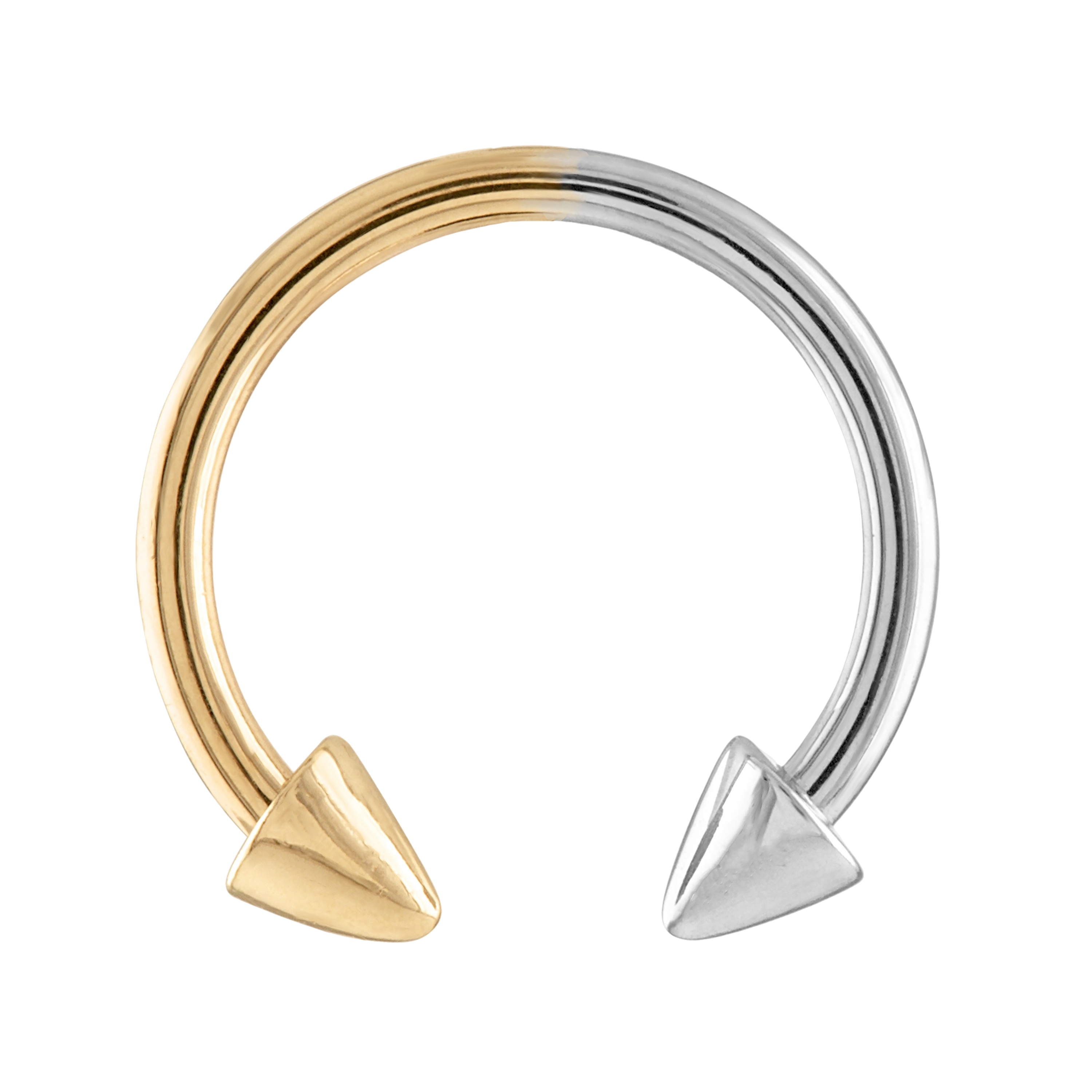 14K Solid Gold 2-tone Horseshoe With Spikes