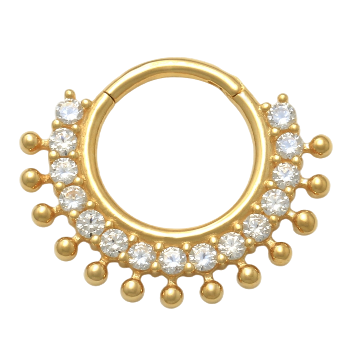 10K Solid Yellow Gold Septum Clicker With CZ